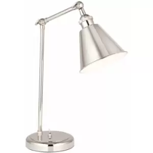 Bright Nickel Table Lamp Light - Satin White Inner Shade - Knurled Detailing