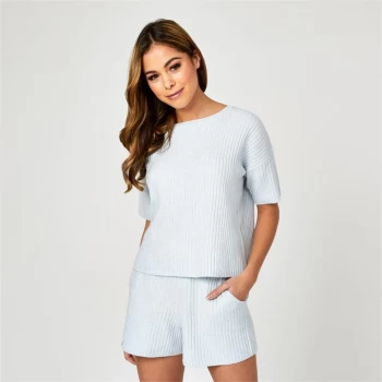 Jack Wills Ribbed Lounge Knitted T-Shirt - Soft Blue