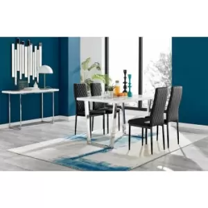 Kylo White High Gloss Dining Table & 4 Black Milan Black Leg Chairs - Black