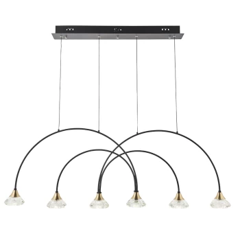 Ferrara 6 Light Ceiling Pendant Matt Black & Brushed Brass Finish With Clear Crystal