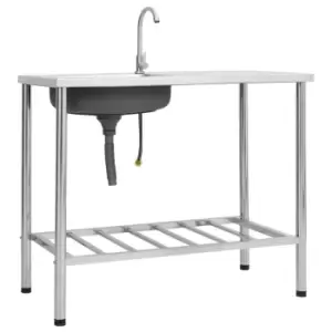 VidaXL Large Camping Sink Single Basin with Tap - Stainless Steel