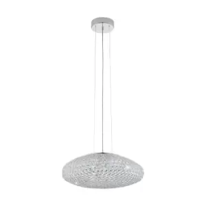 Pendant Ceiling Light Colour Chrome Plated Shade Clear Crystal Bulb E27 3x60W