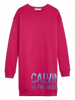 Calvin Klein Jeans Girls Stamp Logo Sweat Dress - Pink, Size 16 Years, Women