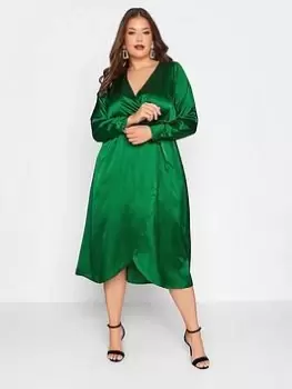 Yours Satin Wrap Dress - Green, Size 26-28, Women