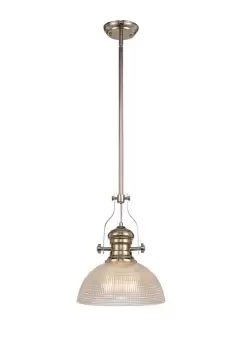 1 Light Telescopic Ceiling Pendant E27 With 30cm Prismatic Glass Shade, Polished Nickel, Clear