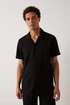 Slim Fit Black Jersey Rib Revere Shirt