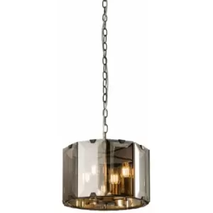 Ceiling Pendant Light Gloss Slate Grey & Smoked Cut Glass 4 x 40W E14