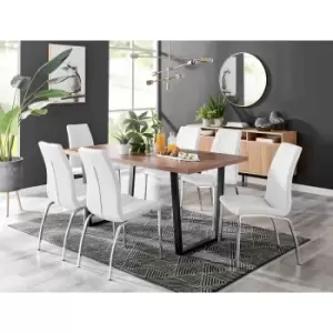 Furniture Box Kylo Brown Wood Effect Dining Table and 6 White Isco Chairs