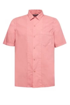 Mens French Connection Garment Dye Poplin Short Sleeve Shirt Cherry