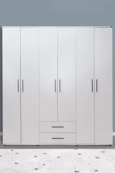 6 Door Combination Wardrobe Matt White