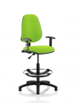 Eclipse I Lever Task Operator Chair Lime Fully Bespoke Colour With Height Adjustable Arms with Hi Rise Draughtsman Kit