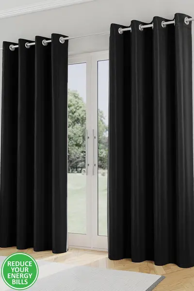 Enhanced Living Enhanced Living Nightfall Plain Supersoft Thermal Blockout Eyelet Curtains Black