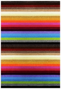 Linea Stripe Washable Rug - 100 x 66cm - Rainbow.