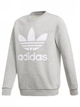 adidas Originals Junior Unisex Trefoil Crew - Grey/White, Size 9-10 Years