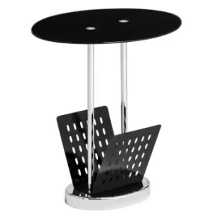 Magazine Table Black Glass Chrome Finish Base