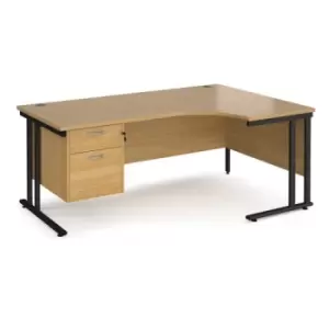 Office Desk Right Hand Corner Desk 1800mm With Pedestal Oak Top With Black Frame 1200mm Depth Maestro 25 MC18ERP2KO