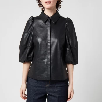 Ted Baker Womens Prins 3/4 Balloon Sleeve Pu Leather Shirt - Black - UK 8