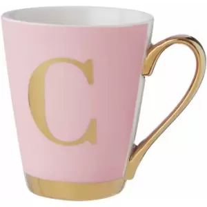 Premier Housewares Pink Frosted Deco C Letter Monogram Espresso Cups / Large Coffee Mugs / Tea Mug With Stylish Golden Trim With Golden Handle 9 x 10