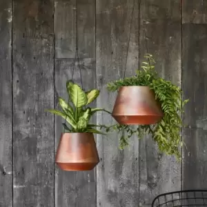 Ivyline Indoor Soho Aged Copper Hanging Planter With Leather Strap - H15Cm X D19Cm