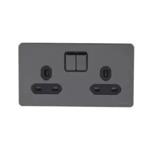 Schneider Electric Ultimate Screwless Flat Plate - Switched Double Power Socket, Double Pole, 13A, GU3420DBBN, Black Nickel with Black Insert