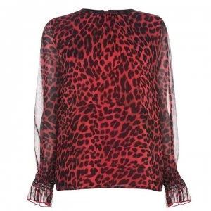 DKNY Long Sleeve Leopard Blouse - RED LEOPARD TBD