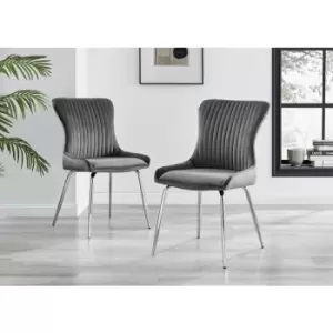 Nora Dark Grey Velvet Silver Leg Dining Chairs (Set of 2)