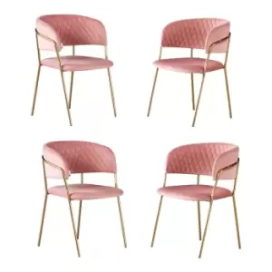 Atarah LUX Velvet Upholstered Dining Chairs Set of 4 - Pink - Pink