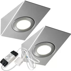 2x BRUSHED NICKEL Wedge Surface Under Cabinet Kitchen Light & Driver Kit - Natural White LED