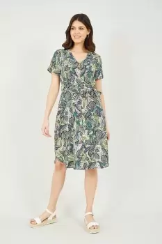 Green Leaf Print Shirt Dress