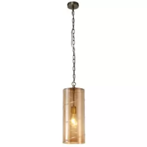 Ceiling Pendant, 1 Light E27, Antique Brass, Amber - Luminosa Lighting