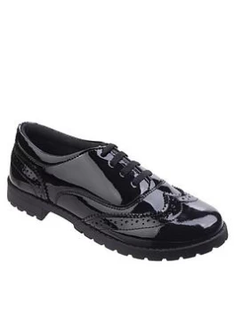 Hush Puppies Eadie Leather Back To School Brogue Shoe - Black, Size 11 Younger