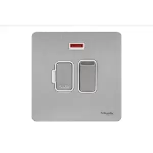 Schneider Electric Ultimate Screwless Flat Plate - Switched Fused Connection Unit, with Neon Indicator, Double Pole, 13A, GU5411WSS, Stainless Steel w