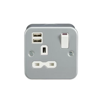 Metal Clad 13A 1G Switched Socket with Dual USB Charger (2.4A) - Knightsbridge