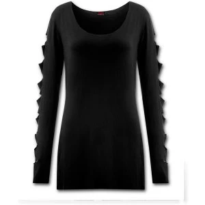 Metall Streetwear Slashed Sleeve Boatneck Womens Medium Long Sleeve Top - Black