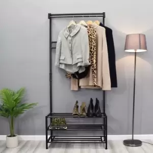 Tall Black Metal Hallway Storage Rack.Industrial Design.Shoe Racks.Hanging Rail. - Black