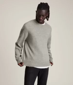 AllSaints Mens Luxor Organic Wool Crew Jumper, Grey Marl, Size: S