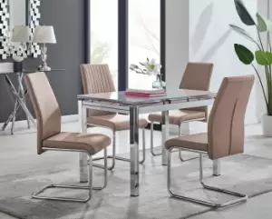 Enna White Glass Extending 4-6 Seater Dining Table and 4 Lorenzo Faux Leather Chairs