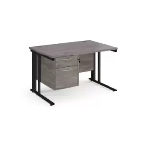 Maestro 25 straight desk 1200mm x 800mm with 2 drawer pedestal - Black cable managed leg frame and grey oak top