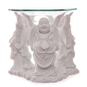 White Chinese Buddha Oil Burner with Glass Dish