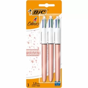 BiC 4-Colour Medium Ballpoint Rose Gold Pack of 3