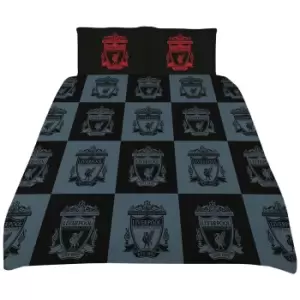 Liverpool FC Checkerboard Duvet Cover Set (Single) (Black/Grey/Red)