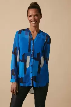 Blue Abstract High Low Hem Shirt