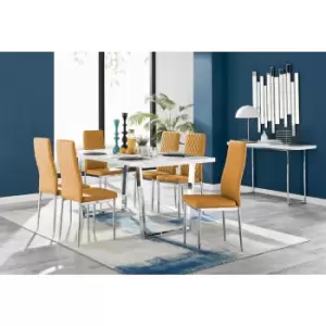 Furniturebox UK - Furniturebox Kylo White High Gloss Dining Table & 4 Mustard Velvet Milan Dining Chairs With Black Legs