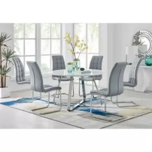 Furniture Box Santorini White Round Dining Table and 6 Grey Murano Chairs