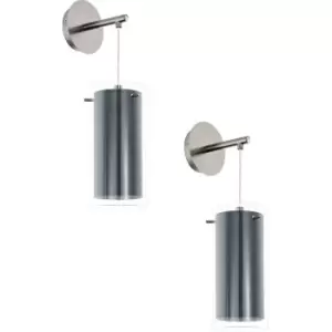 2 PACK Wall Light Colour Satin Nickel Shade Clear Grey Glass Fabric E27 1x16W