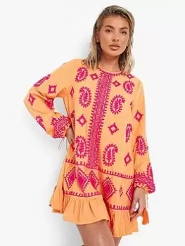 Boohoo Embroidered Beach Dress - Orange