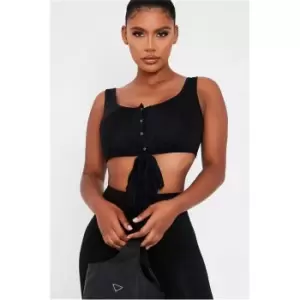 I Saw It First Black Button Front Wrap Detail Crop Top - Black