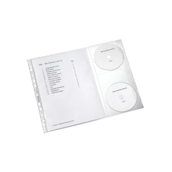 Pocket with CD Sleeve A4 Clear Embossed, Extra Strong 0.13MM Polypropylene, with Sleeve for 2 CDs (1 Bag of 5) - Outer Carton of 20