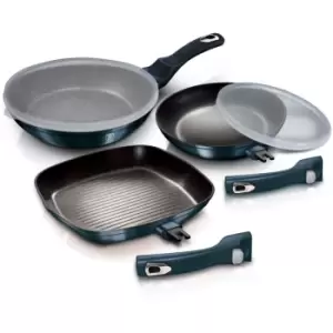 Urbnchef - 5 PC Frying Pan Set With Grill And Detachable Handles - Aquamarine - Aquamarine