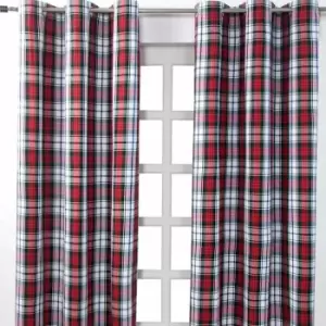 HOMECAPES Macduff Tartan Check Ready Made Eyelet Curtain Pair, 117 x 137cm Drop - Red